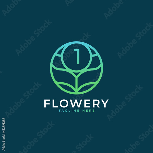 Flower Number 1 Logo Design Template Element. Eps10 Vector