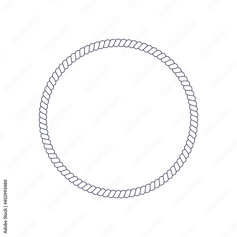 Circle rope frame for photo or picture in retro yacht style. Nautical design element for print and decoration. Maritime theme. Vector illustration.