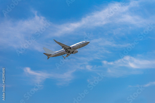 Passenger airplane taking off into the sky