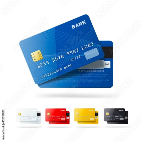 Set of credit cards. Vector illustration isolated on white background. ready to use for your design. EPS10. photo