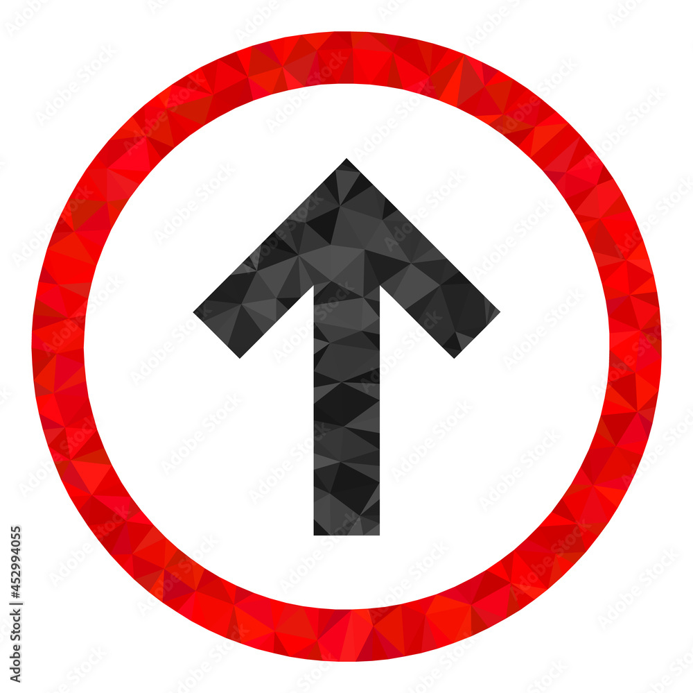 Obraz premium Low-poly up orientation constructed with chaotic filled triangles. Triangle up orientation polygonal icon illustration. Up Orientation icon is filled with triangles.