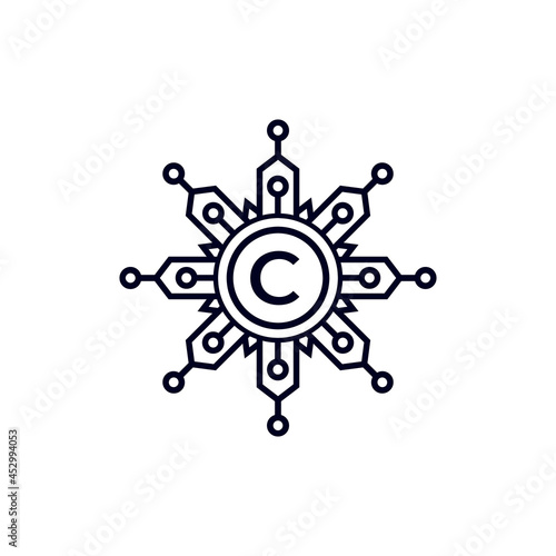 Technology Initial Letter C Circle Logo Design Template Element.