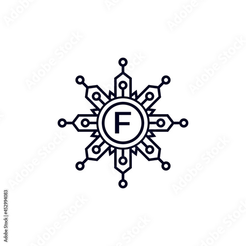 Technology Initial Letter F Circle Logo Design Template Element.