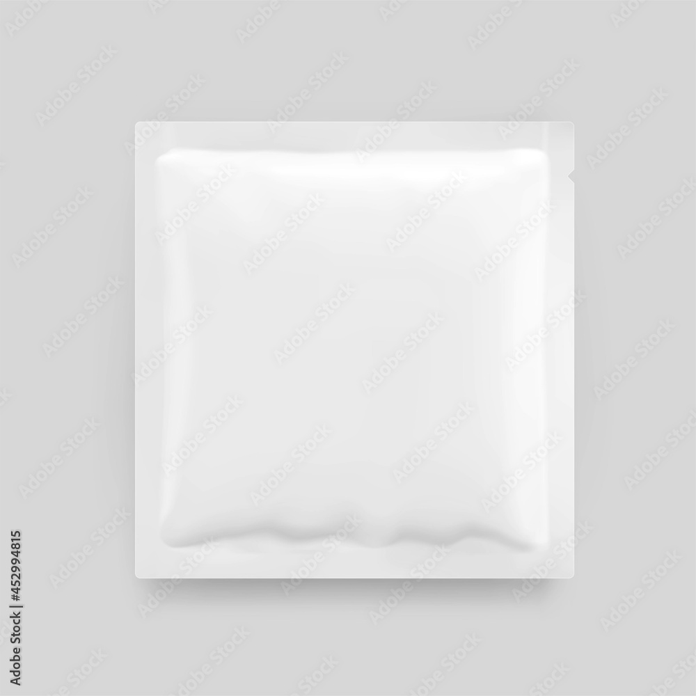 Realistic sachet mockup. Vector illustration isolated on white background. Can be used for medical, cosmetic and hygiene. EPS10. Realistic sachet mockup. Vector illustration isolated on white background. Can be used for medical, cosmetic and hygiene. EPS10.