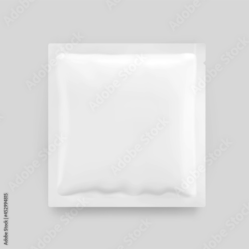 Realistic sachet mockup. Vector illustration isolated on white background. Can be used for medical, cosmetic and hygiene. EPS10.	