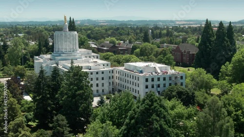 Aerial: Oregon State Capitol. Salem, Oregon, USA photo