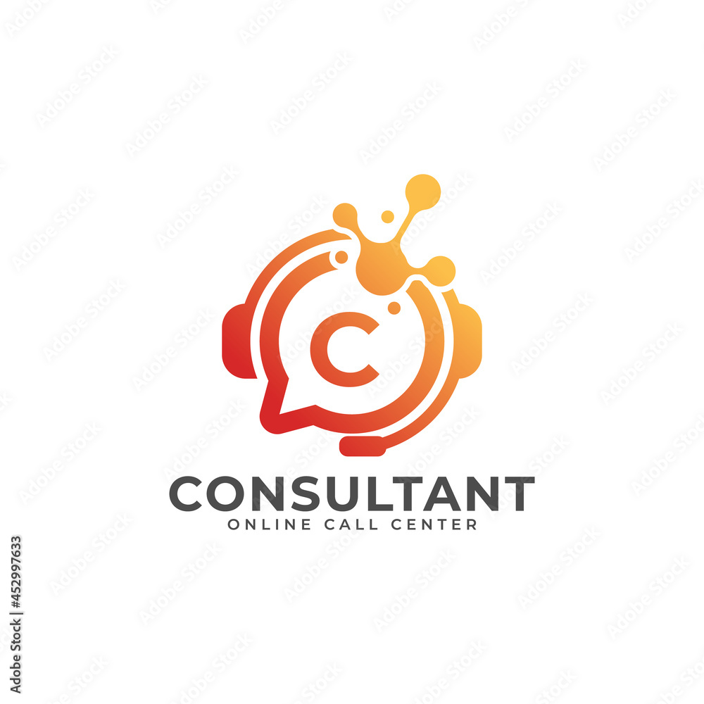 Consulting Logo Icon. Online Consultant Initial Letter C Logo Design Template