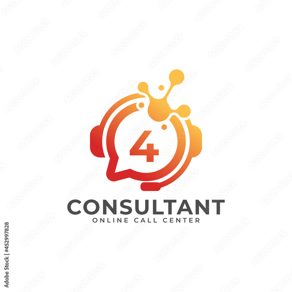 Consulting Logo Icon. Online Consultant Number 4 Logo Design Template