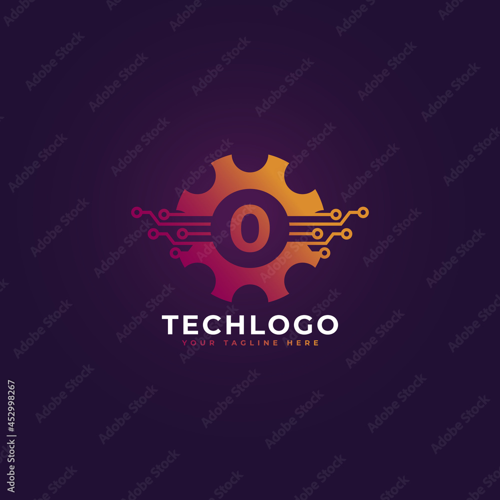 Technology Number 0 Gear Logo Design Template Element.