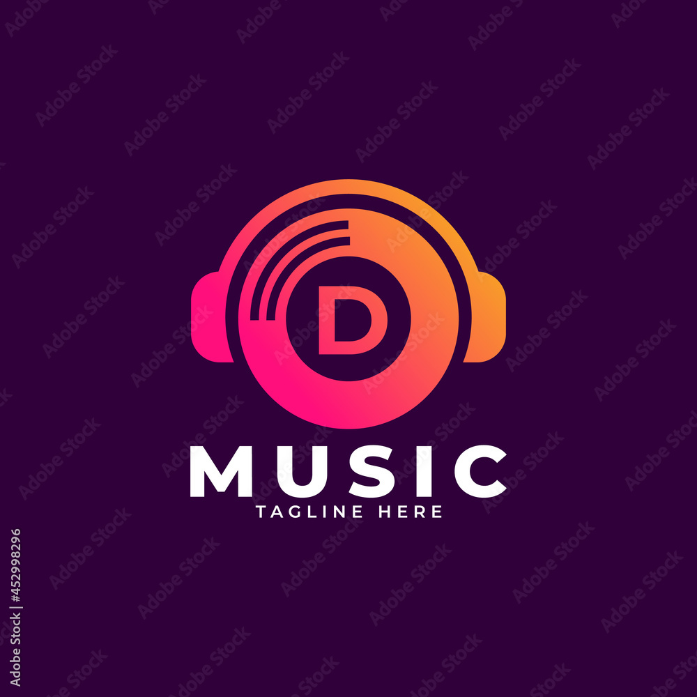 Music Logo Icon. Initial Letter D Music Logo Design Template Element.