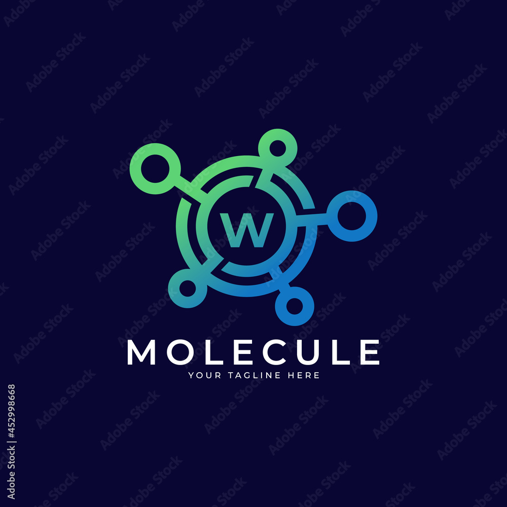 Fototapeta premium Medical Logo. Initial Letter W Molecule Logo Design Template Element.