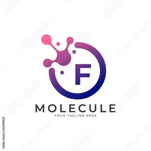 Medical Logo. Initial Letter F Molecule Logo Design Template Element.