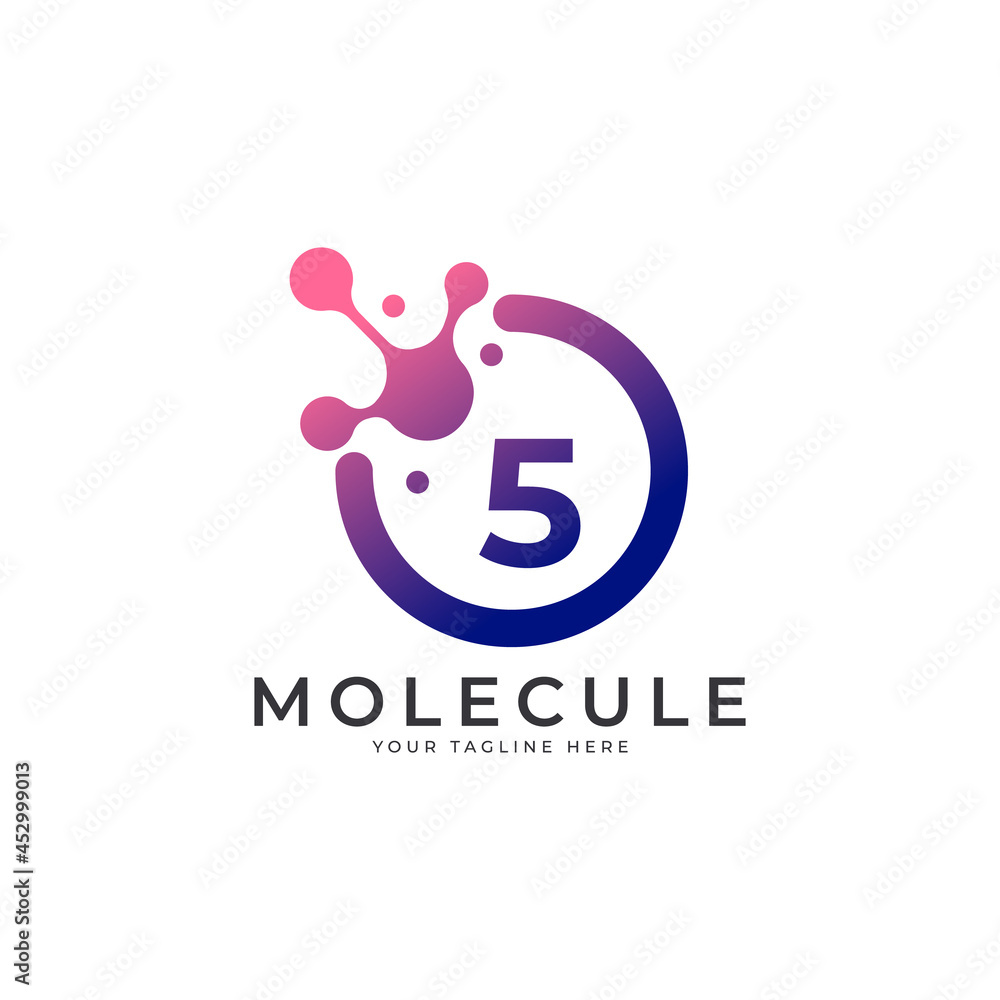 Medical Logo. Number 5 Molecule Logo Design Template Element. Medical Logo. Number 5 Molecule Logo Design Template Element.