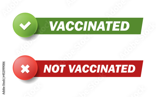 Check mark vaccinated or not vaccinated. Sticker labels are used to identify people who have already been vaccinated to prevent the spread of germs. Vaccination sticker set