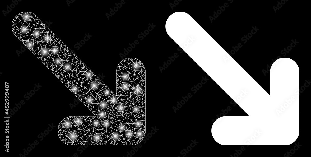 Magic mesh vector move down right with glare effect. White mesh, flash spots on a black background with move down right icon. Mesh and glare elements are placed on different layers. Magic mesh vector move down right with glare effect. White mesh, flash spots on a black background with move down right icon. Mesh and glare elements are placed on different layers.