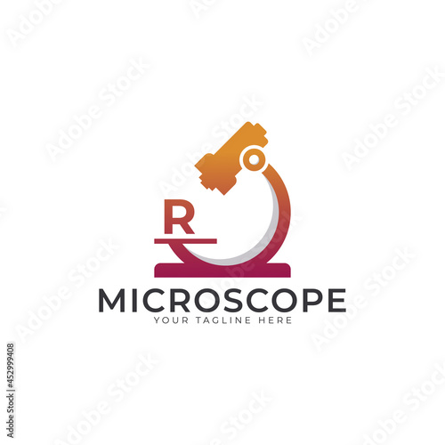 Laboratory Logo. Initial Letter R Microscope Logo Design Template Element.