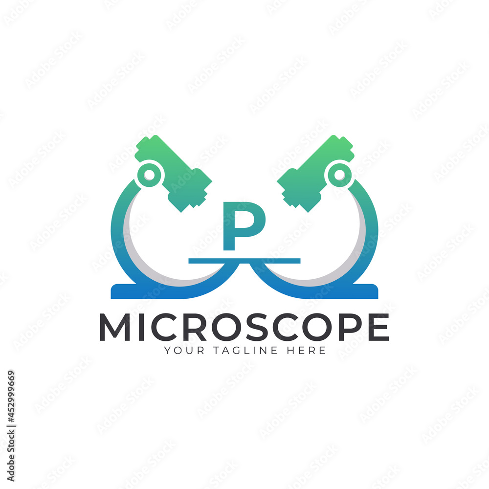 Laboratory Logo. Initial Letter P Microscope Logo Design Template Element. Laboratory Logo. Initial Letter P Microscope Logo Design Template Element.