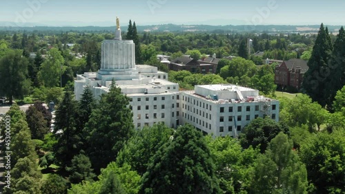 Aerial: Oregon State Capitol. Salem, Oregon, USA photo