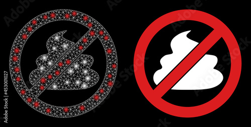 Bright mesh vector stop shit with glare effect. White mesh, bright spots on a black background with stop shit icon. Mesh and glare elements are placed on different layers.