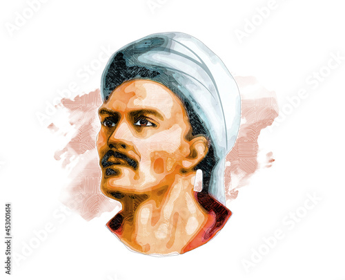 Digital  illustration of Yunus the Dervish (1238-1328). Who was a 13th century Turkish folk poet and Sufi mysticism who greatly influenced Turkish culture.