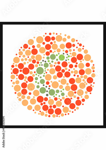 Vector graphic of Ishihara color test or Color blind test design. The Letter C cunningly hid inside an Ishihara inspired design. A color blindness test shaped color test plate with the Letter C. photo