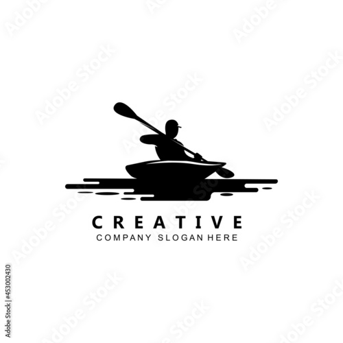 kayak boat paddle logo icon vector, retro concept