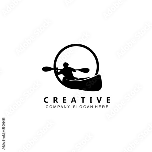 kayak boat paddle logo icon vector, retro concept