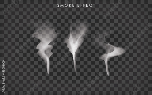 White Fog, Steam, Mist or Smoke Set on Dark Background. Vector illustration