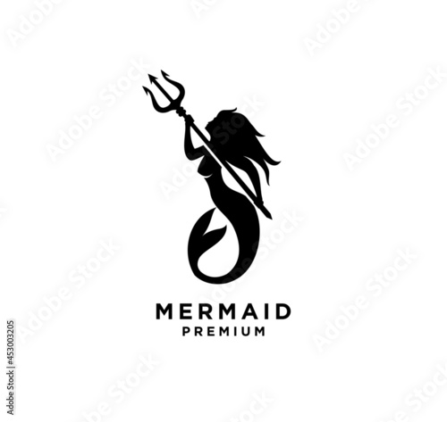 Mermaid with neptune trident logo icon design illustration