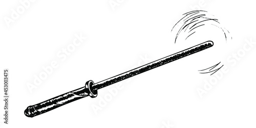 Vector sketch of an even magic wand on a white background. The symbol of the wizard dueling club.
