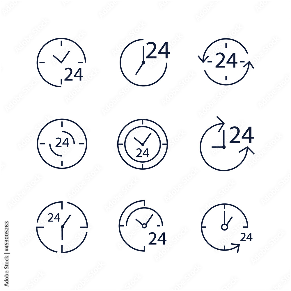 24 hours icons set. 24 hours pack symbol vector elements for infographic web