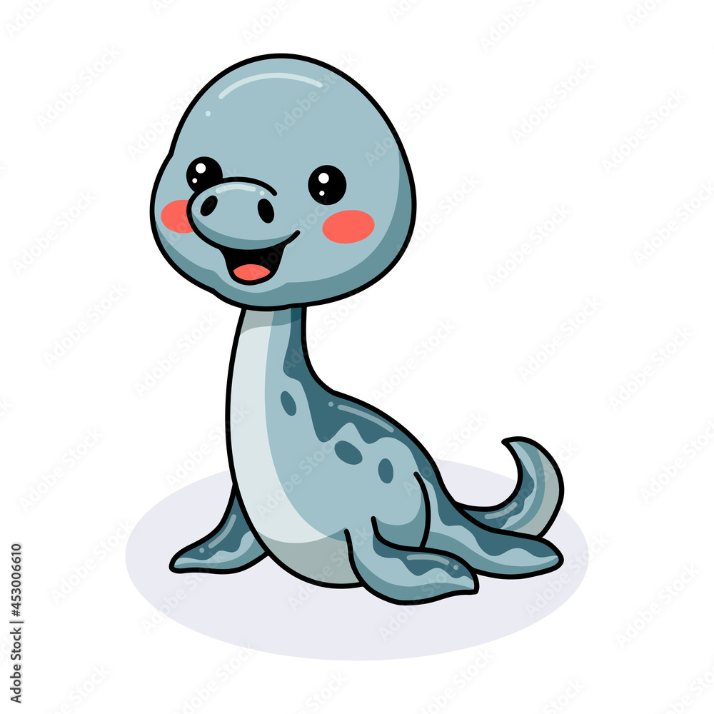 Obraz premium Cute little elasmosaurus dinosaur cartoon