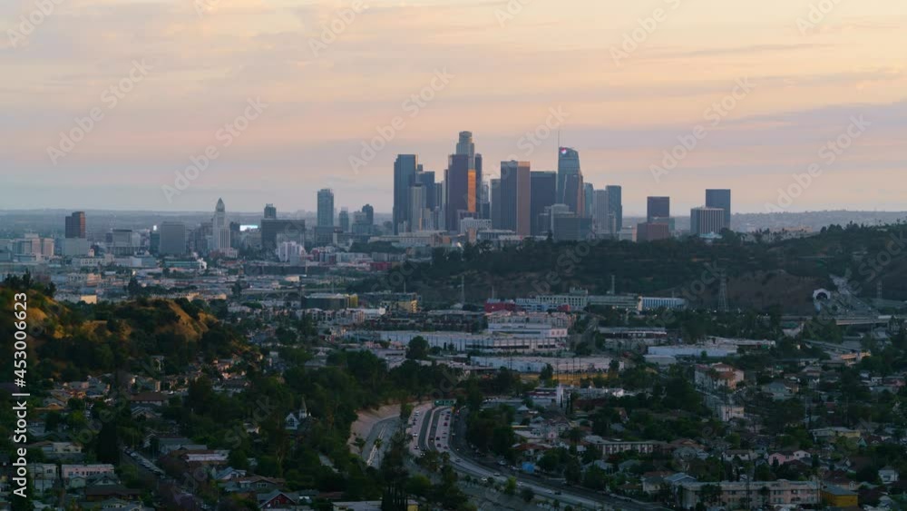Time lapse of epic day to night transition of Los Angeles skyline Time lapse of epic day to night transition of Los Angeles skyline