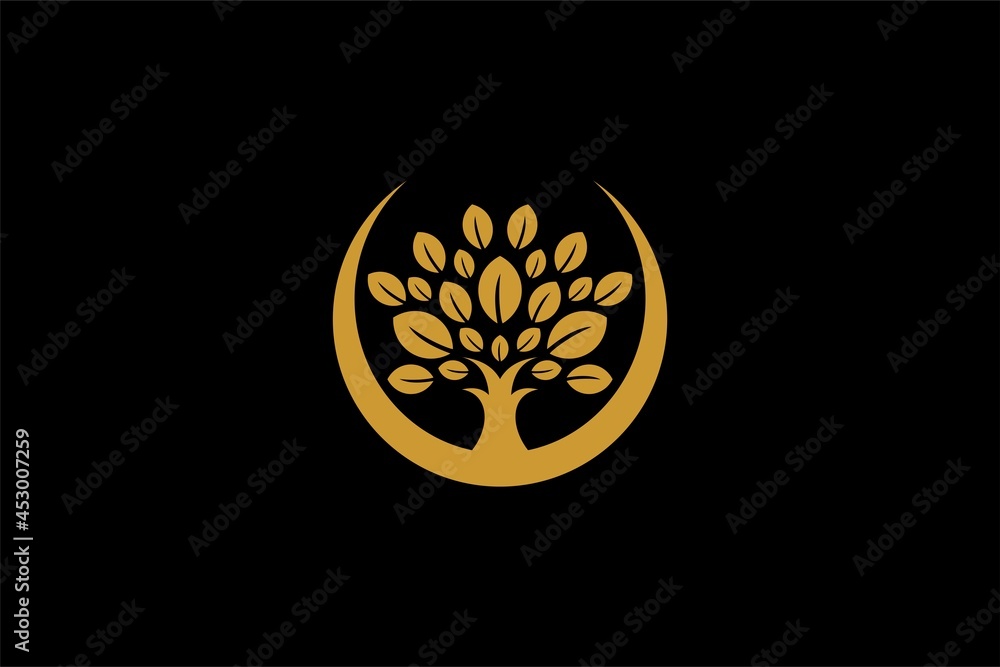 Obraz premium Hand tree logo design vector. Plant care illustration sign. Green leaf in shield vector icons.
