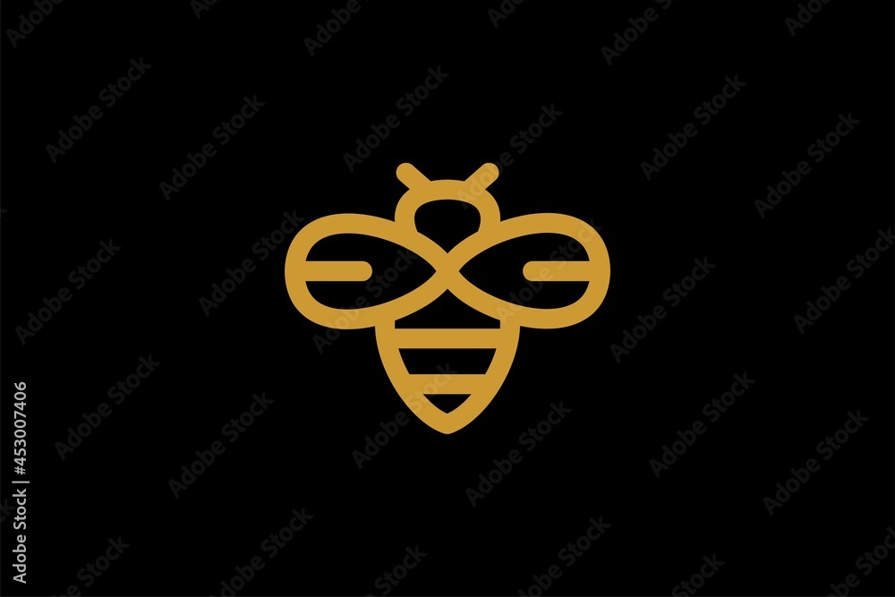 Bee logo design vector. Honeybee abstract symbol. Outline flying insect vector icon.