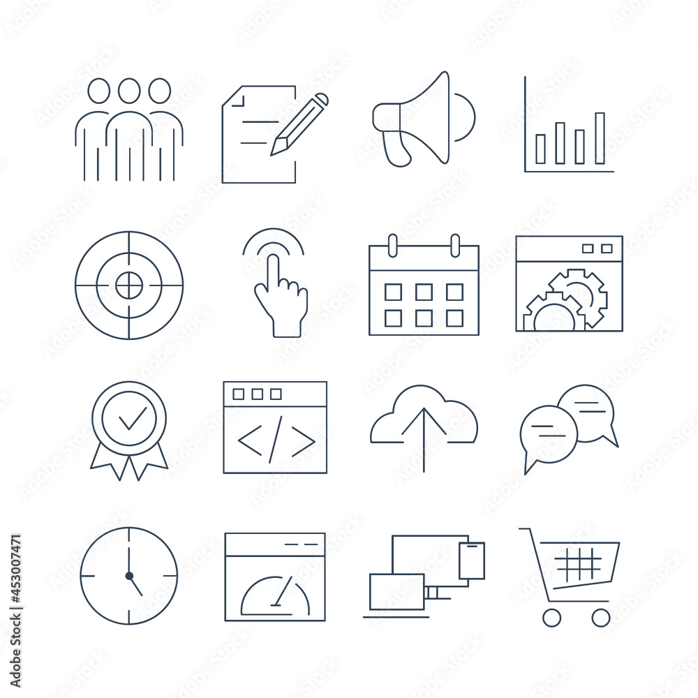 seo icons set. seo pack symbol vector elements for infographic web seo icons set. seo pack symbol vector elements for infographic web