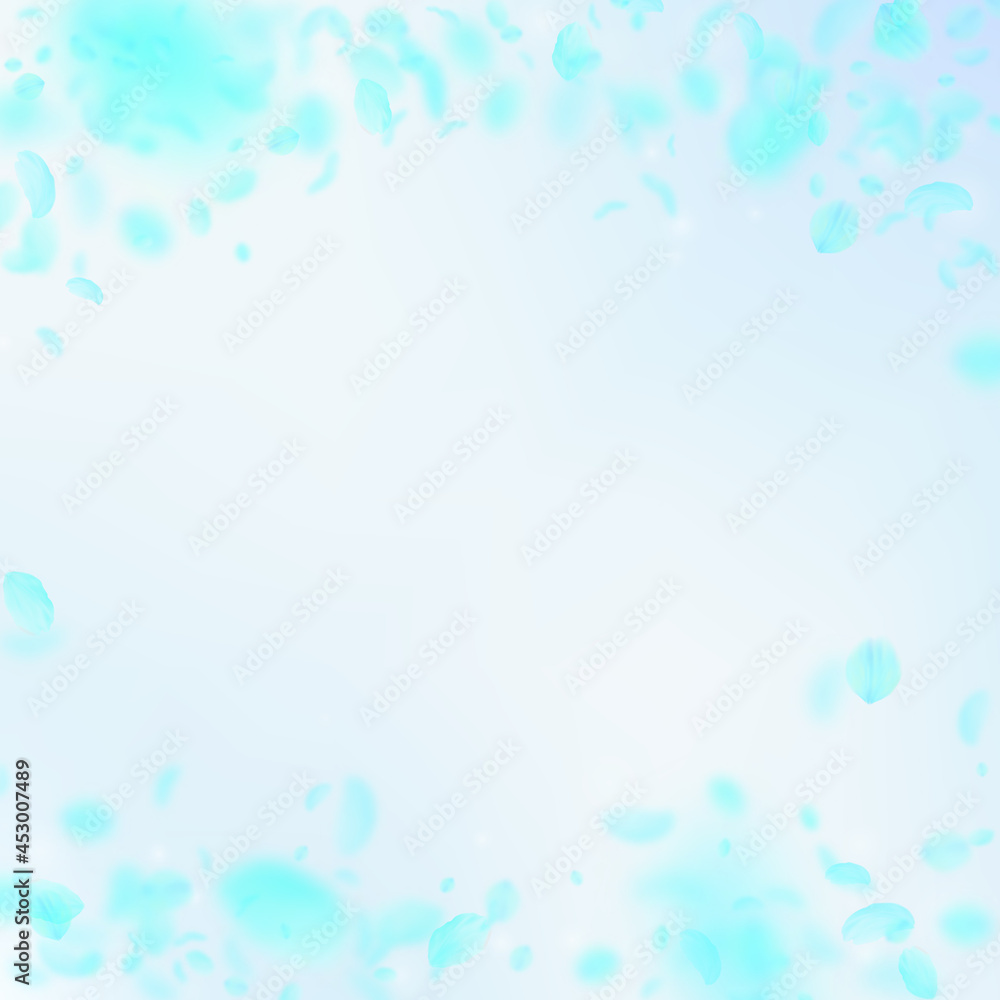 Turquoise flower petals falling down. Popular roma Turquoise flower petals falling down. Popular roma
