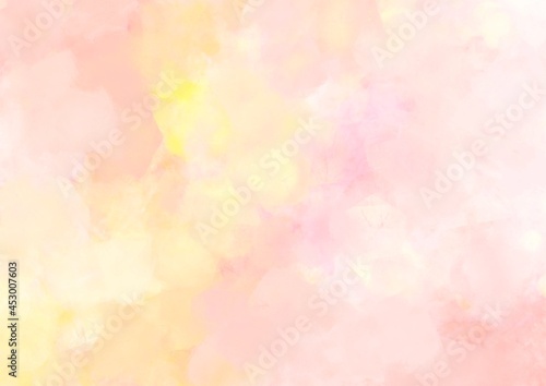 幻想的なピンクとオレンジの滲む水彩テクスチャ背景 © いおるな