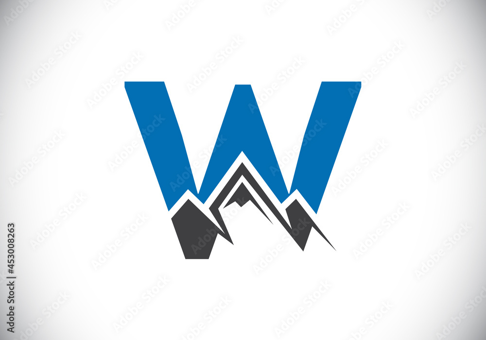 Initial W monogram alphabet with the mountain peak. Mountain Logo sign symbol. Font emblem. Modern vector logo for the business, and company identity Initial W monogram alphabet with the mountain peak. Mountain Logo sign symbol. Font emblem. Modern vector logo for the business, and company identity