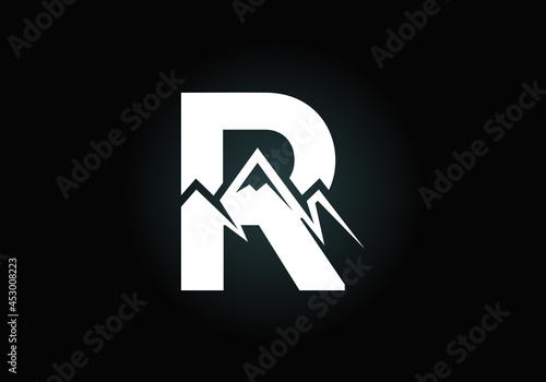 Initial R monogram alphabet with the mountain peak. Mountain Logo sign symbol. Font emblem. Modern vector logo for the business, and company identity