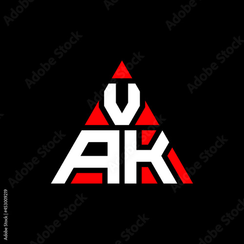 VAK triangle letter logo design with triangle shape. VAK triangle logo design monogram. VAK triangle vector logo template with red color. VAK triangular logo Simple, Elegant, and Luxurious Logo. VAK 