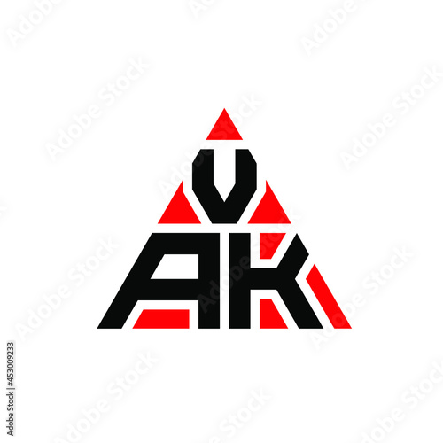 VAK triangle letter logo design with triangle shape. VAK triangle logo design monogram. VAK triangle vector logo template with red color. VAK triangular logo Simple, Elegant, and Luxurious Logo. VAK 
