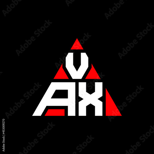 VAX triangle letter logo design with triangle shape. VAX triangle logo design monogram. VAX triangle vector logo template with red color. VAX triangular logo Simple, Elegant, and Luxurious Logo. VAX 