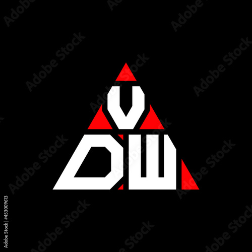 VDW triangle letter logo design with triangle shape. VDW triangle logo design monogram. VDW triangle vector logo template with red color. VDW triangular logo Simple, Elegant, and Luxurious Logo. VDW  photo