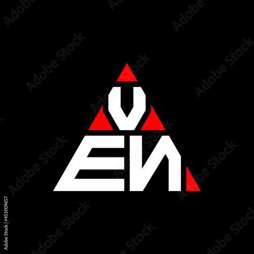 VEN triangle letter logo design with triangle shape. VEN triangle logo design monogram. VEN triangle vector logo template with red color. VEN triangular logo Simple, Elegant, and Luxurious Logo. VEN 