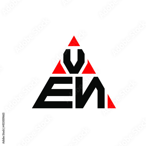 VEN triangle letter logo design with triangle shape. VEN triangle logo design monogram. VEN triangle vector logo template with red color. VEN triangular logo Simple, Elegant, and Luxurious Logo. VEN 