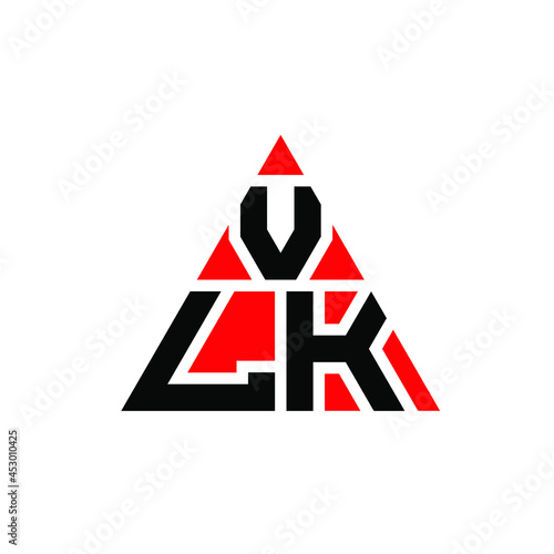 VLK triangle letter logo design with triangle shape. VLK triangle logo design monogram. VLK triangle vector logo template with red color. VLK triangular logo Simple, Elegant, and Luxurious Logo. VLK 