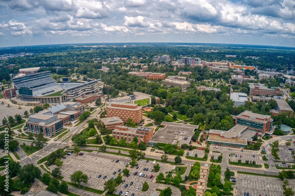 Aerial View of a large University in Lansing, Michigan