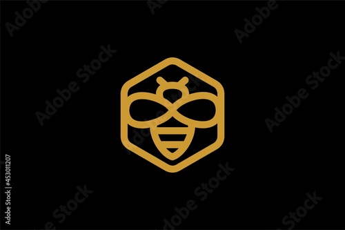 Bee logo design vector. Honeybee abstract symbol. Outline flying insect vector icon.
