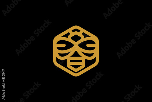 Bee logo design vector. Honeybee abstract symbol. Outline flying insect vector icon.